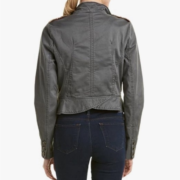 Free People Gray Utility Military Jacket with Red Trim and Gold Epaulets - Picture 6 of 16